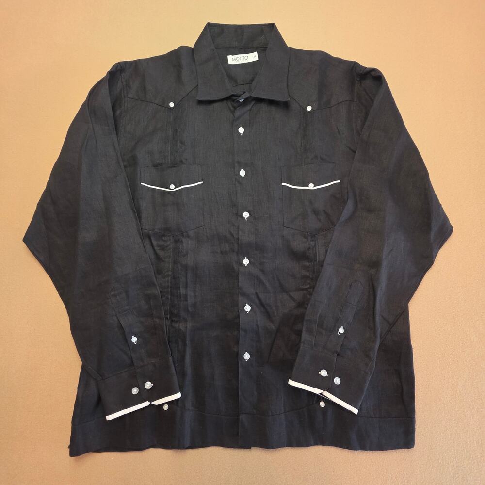 Mojito Collection 100% Linen Black Long-Sleeve Guayabera Shirt Sz XXL